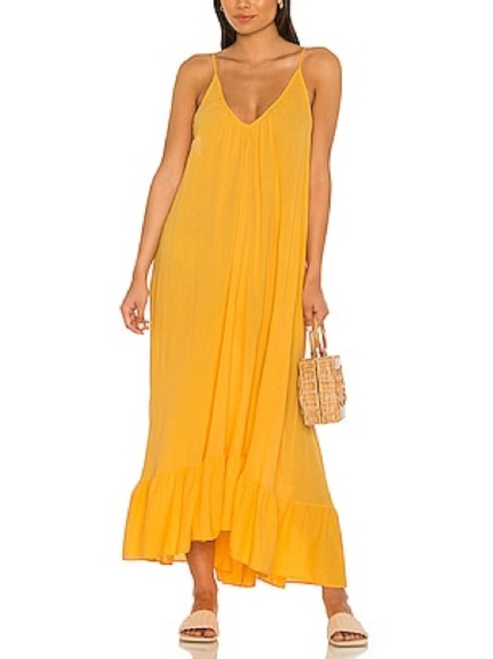 9seed Resort Paloma Ruffle Maxi Dress Saffron Cotton Gauze One Size
